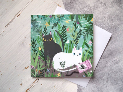I LIKE CATS - Bug spotting cats illustrated Cat Greetings Card
