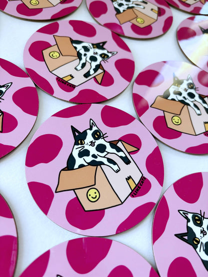 Funny Cat in a Box Drinks Coaster