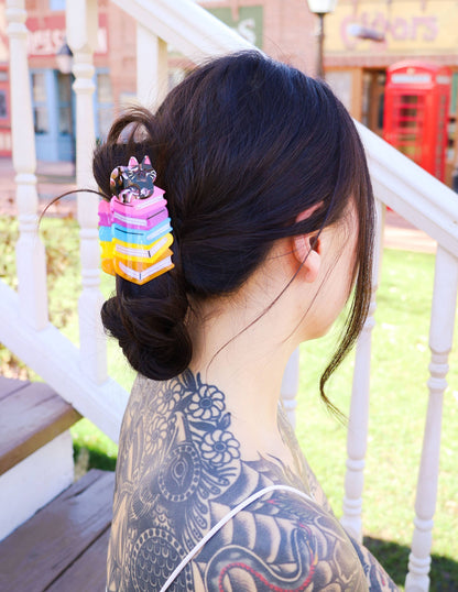 Turtle's Soup - Book Stack Kitty Hair Claw, Cute Hair Accessories, Bookish