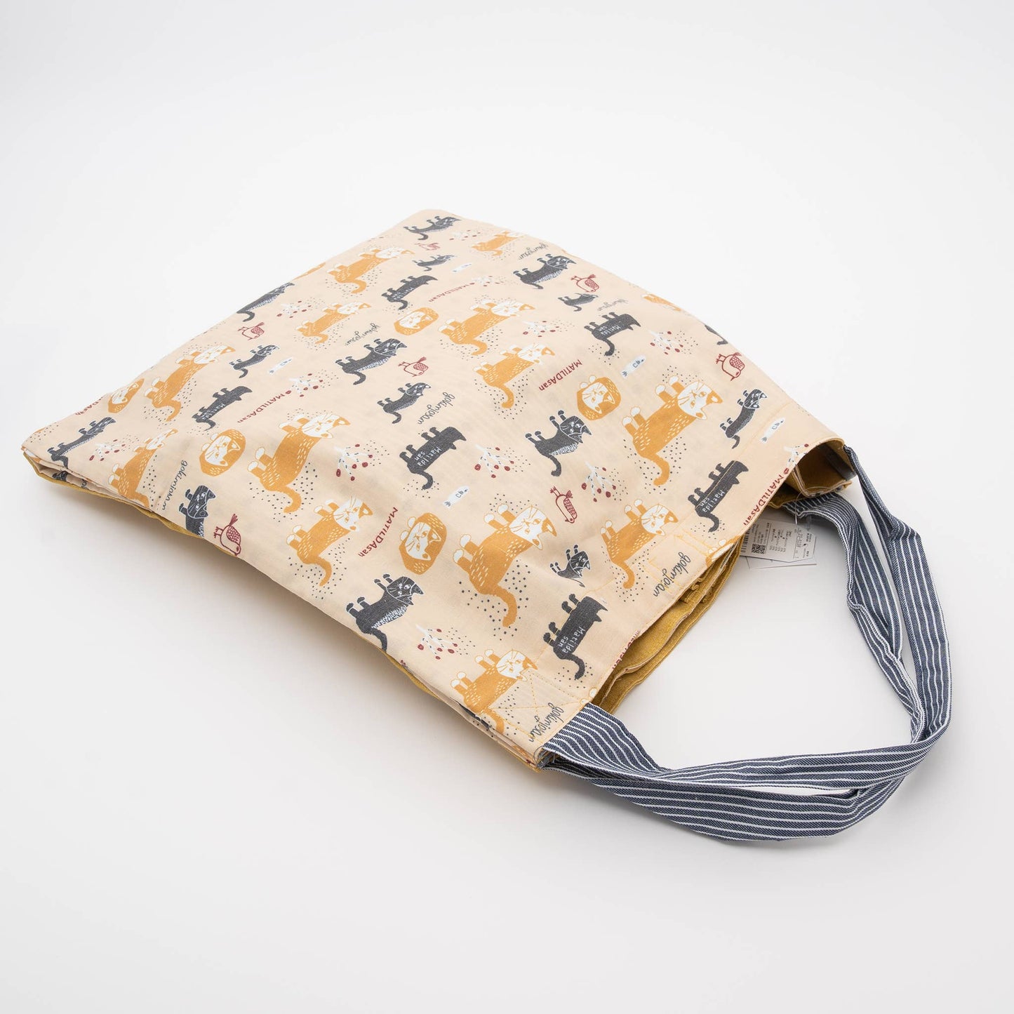 Kusuguru Japan Cats Embroidered Large Tote Bag -Yellow