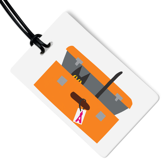 Cat in Suitcase Luggage Tag w/ Black Strap