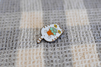 Gray Tabby Cat And Succulent Plant Enamel Pin