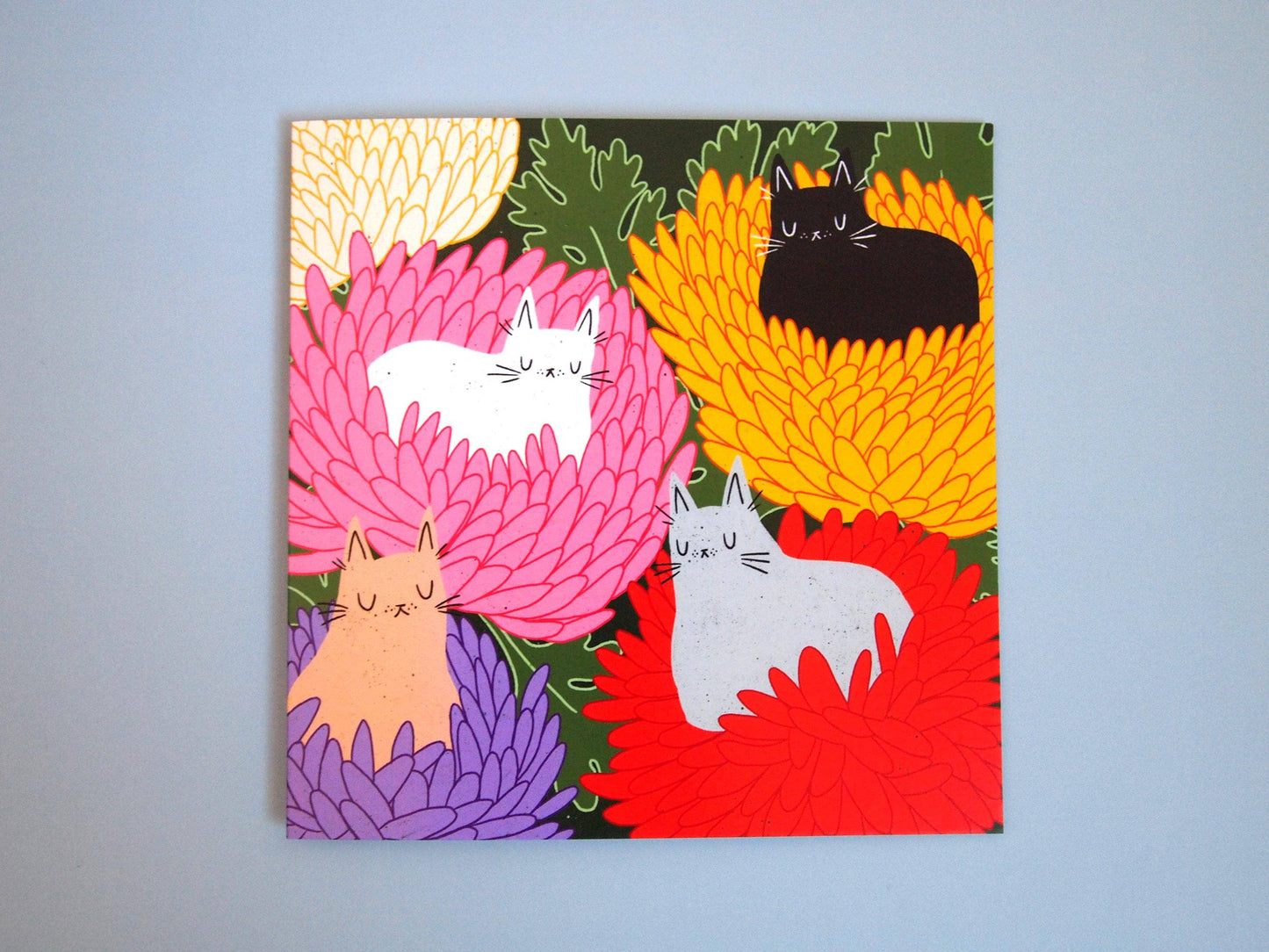 I LIKE CATS - Cats and Chrysanthemum Square Decorative Greeting Card