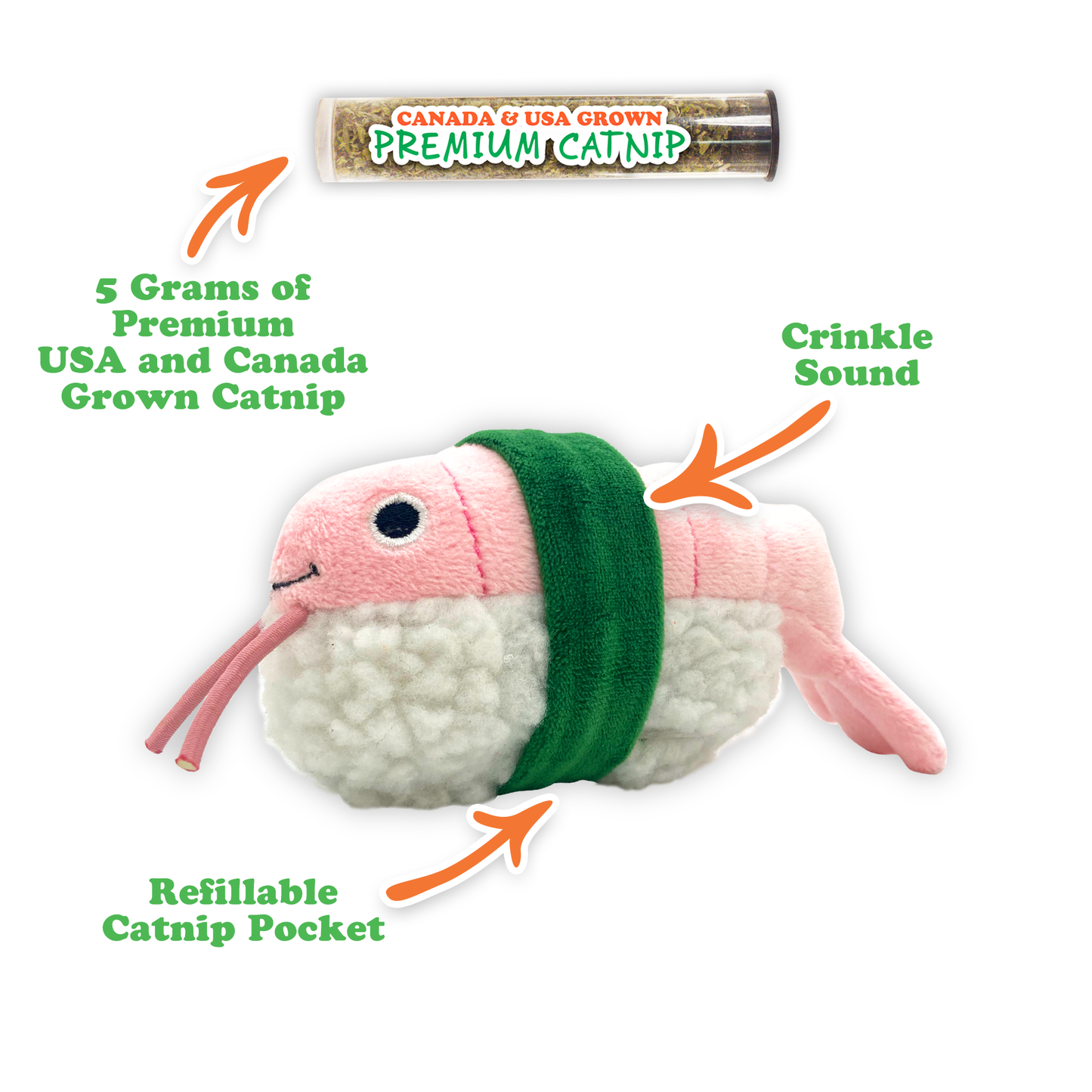 Get Wrapped Shrimp Sushi Roll Refillable Catnip Cat Toy