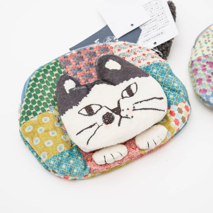 Kusuguru Japan Patchwork Cat Face Coin Pouch