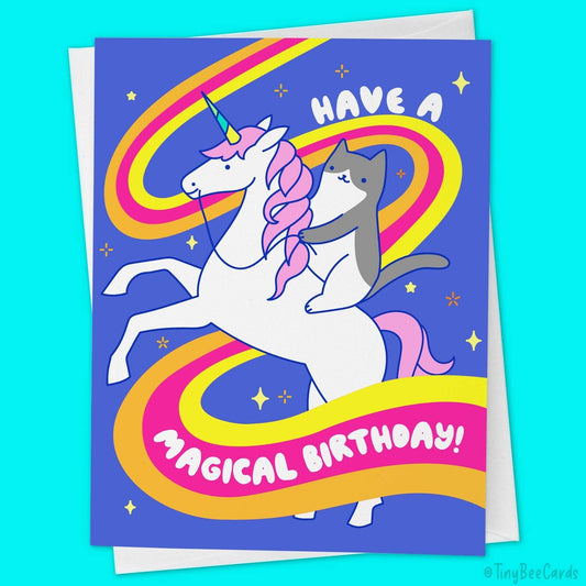 Magical Unicorn & Cat Birthday Card