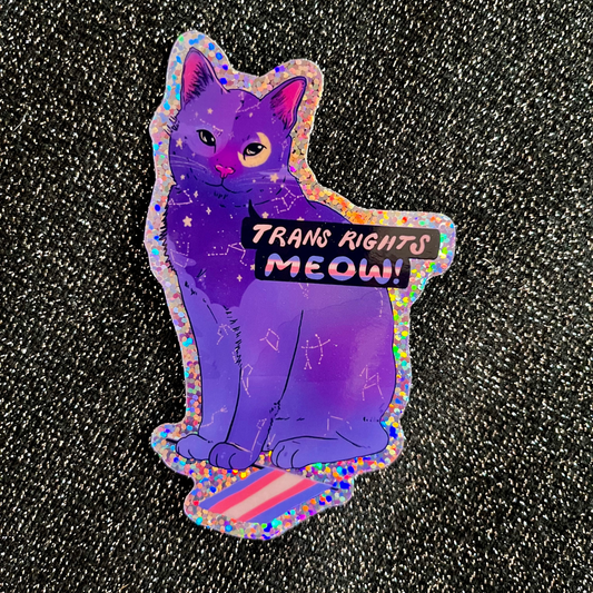 Trans Rights Meow! - Sticker (Glitter)
