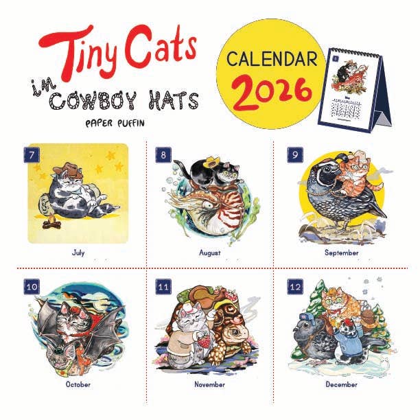 Paper Puffin - 2026 Calendar Tiny Cats in Cowboy Hats 