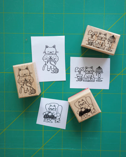 Knitting Cat Stamp
