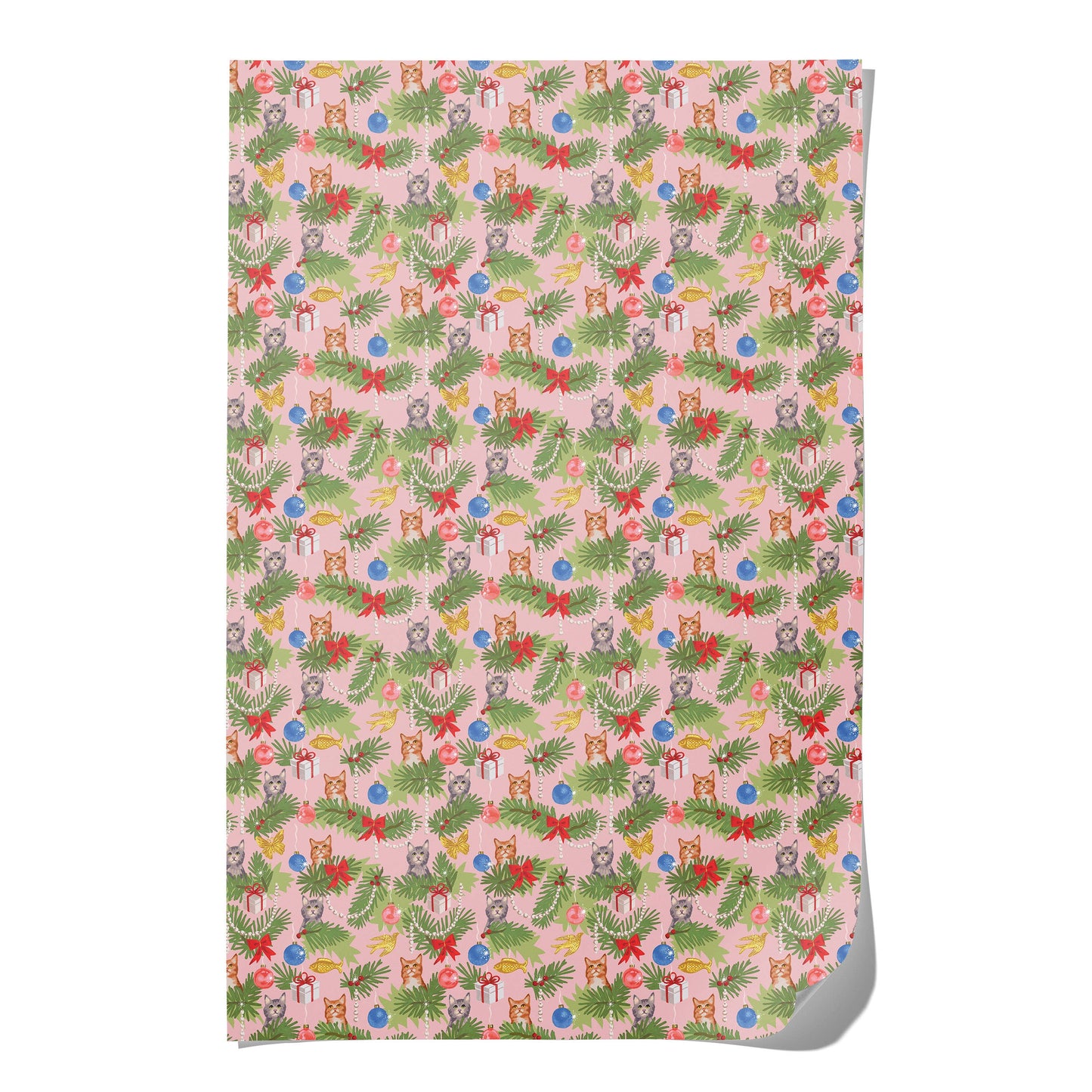 Red Cap Cards - Meowy Christmas holiday wrapping paper