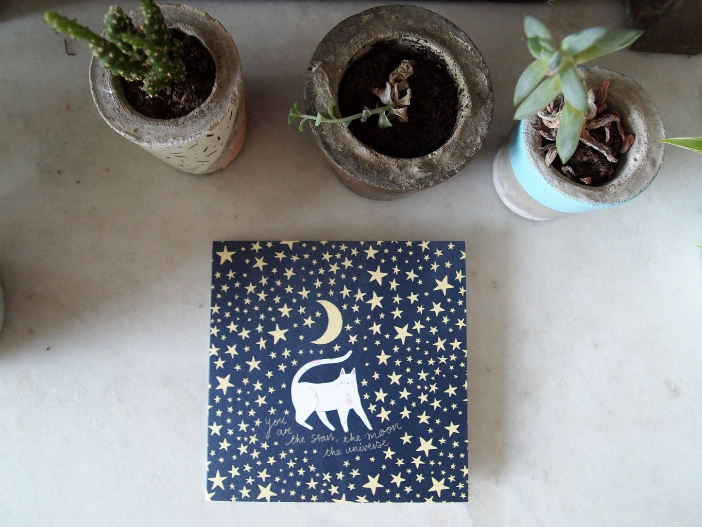 I LIKE CATS - Romantic Cat, Moon and Stars Greetings Card