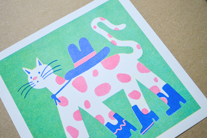 Cowboy Cat Risograph Print