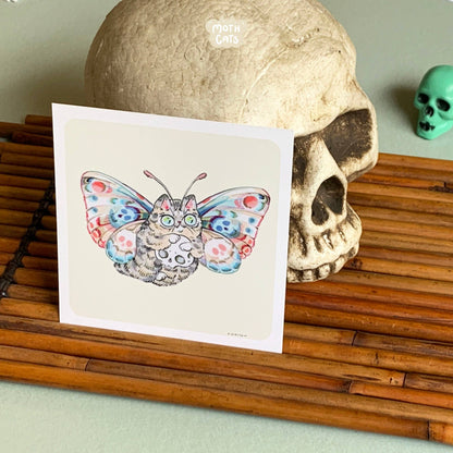 Paper Puffin - Moth Cat Print "Moth Cat with Skull”