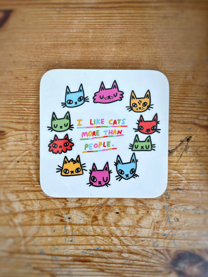I Like Cats More Than People Cat Art Drinks Coaster