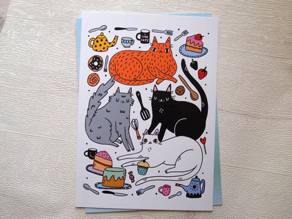 Kitchen Cats A4 Art Print