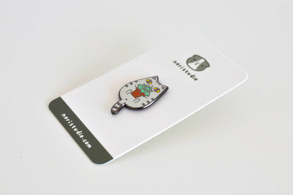 Gray Tabby Cat And Succulent Plant Enamel Pin