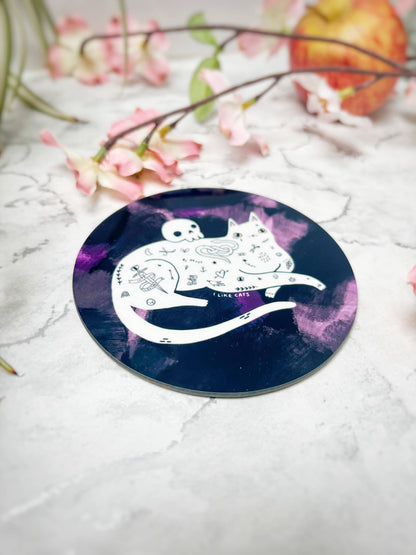 I LIKE CATS - Tattoo Cat Art Drinks Coaster