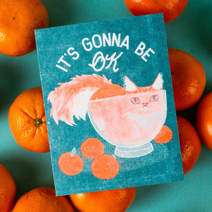 It's Gonna Be OK Cat Risograph Card