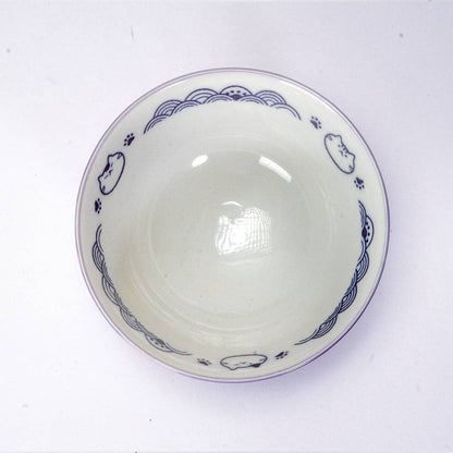 Seikaiha Neko Design 10oz 4.5"Dia x 2.5"H Porcelain Rice Bowl Purple