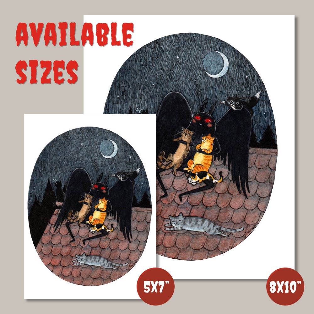 Stupid Animal Shop - Meowthman - Mothman with Cats - Cryptids Horror Cats Print