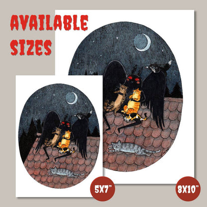 Stupid Animal Shop - Meowthman - Mothman with Cats - Cryptids Horror Cats Print