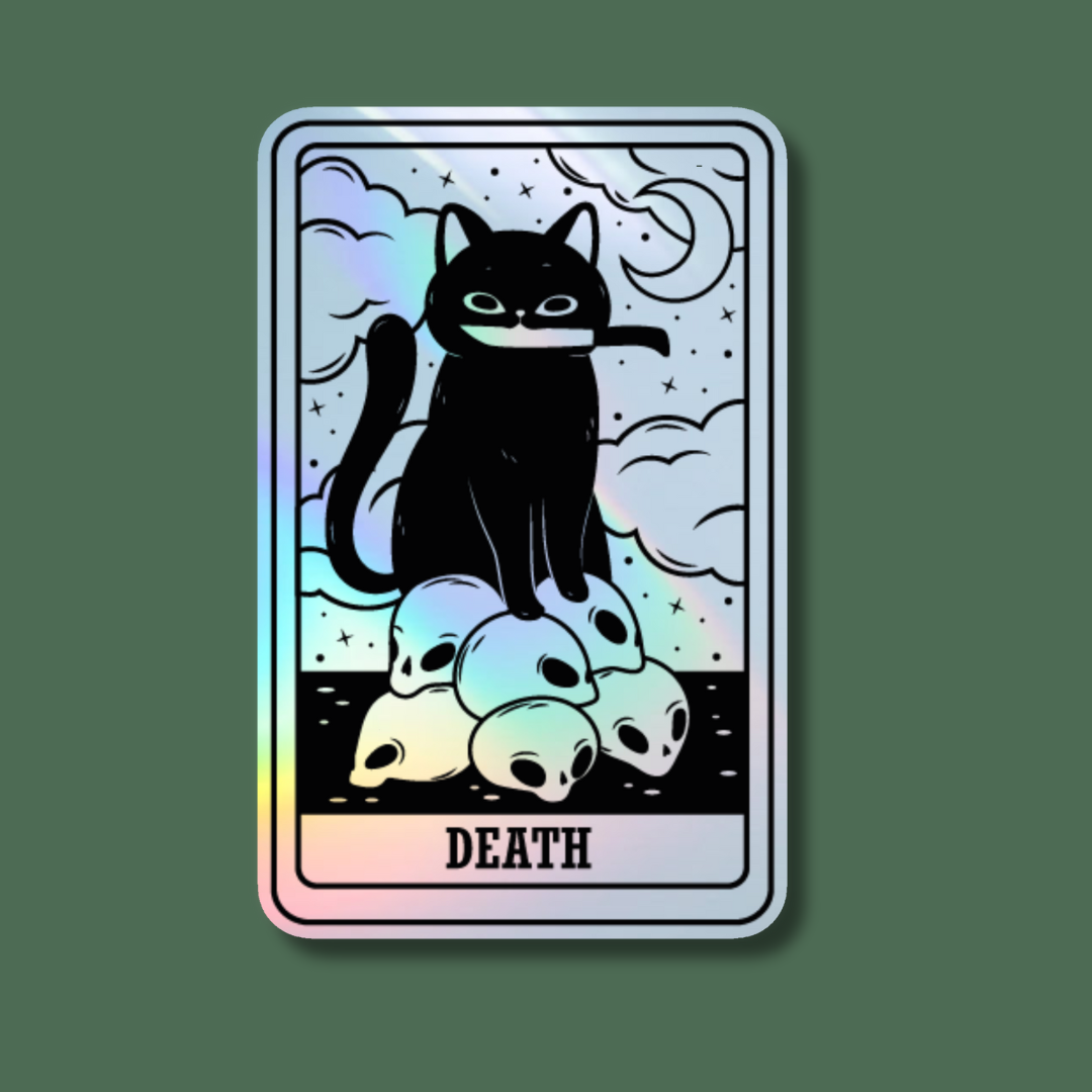 Indigo Maiden - Death Black Cat Tarot Card Holographic Sticker