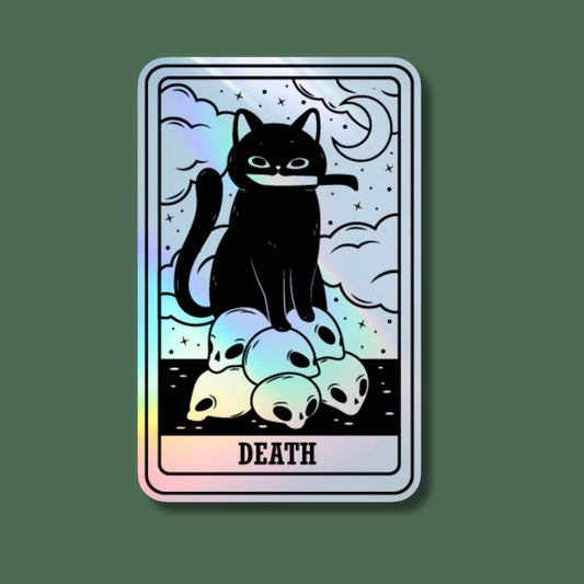 Indigo Maiden - Death Black Cat Tarot Card Holographic Sticker