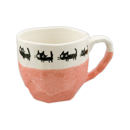 Japanese Ceramic Black Cat Pastel Coffee Mugs (10 oz)