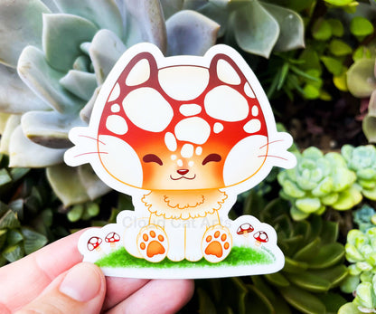 Cloud Cat Arts - Mashiru Mushroom Kitty - Matte - Die Cut Vinyl Sticker