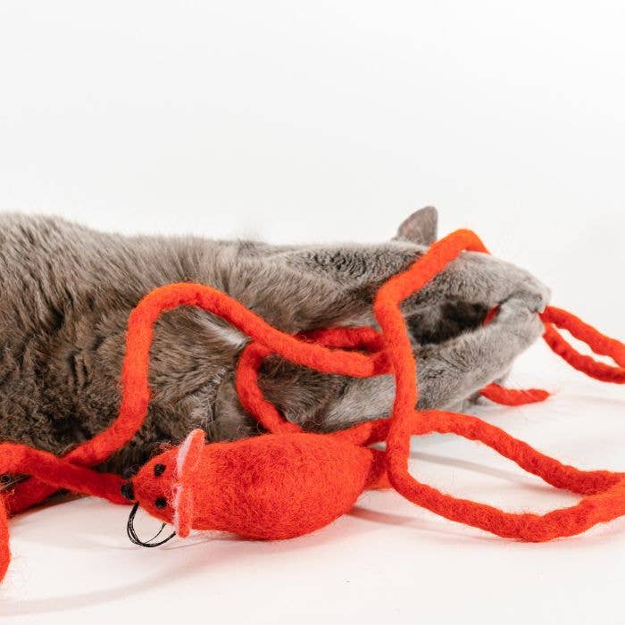 Wool Mouse Cat Toy 6-Foot-Tail - red rainbow unicorn dragon