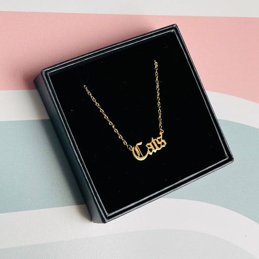 Cats word Necklace stainless steel gold animal lover