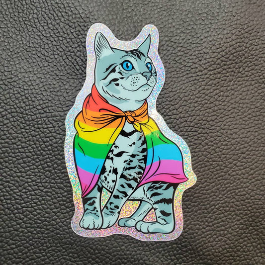 Rainbow Pride Cat Holographic Sparkle Vinyl Sticker