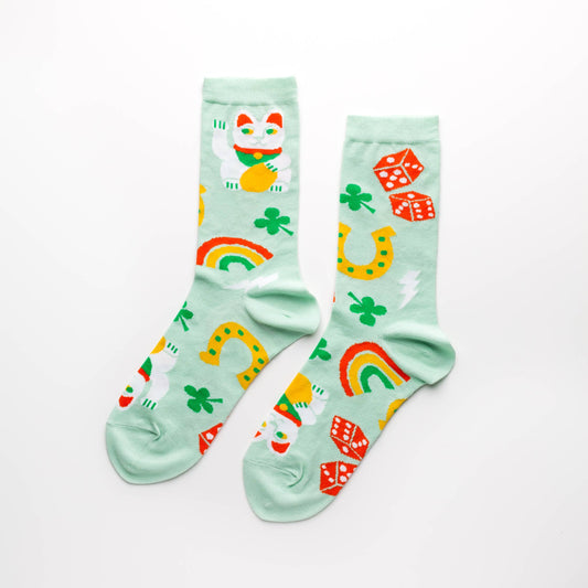 Lucky Cat & Clover Crew Socks