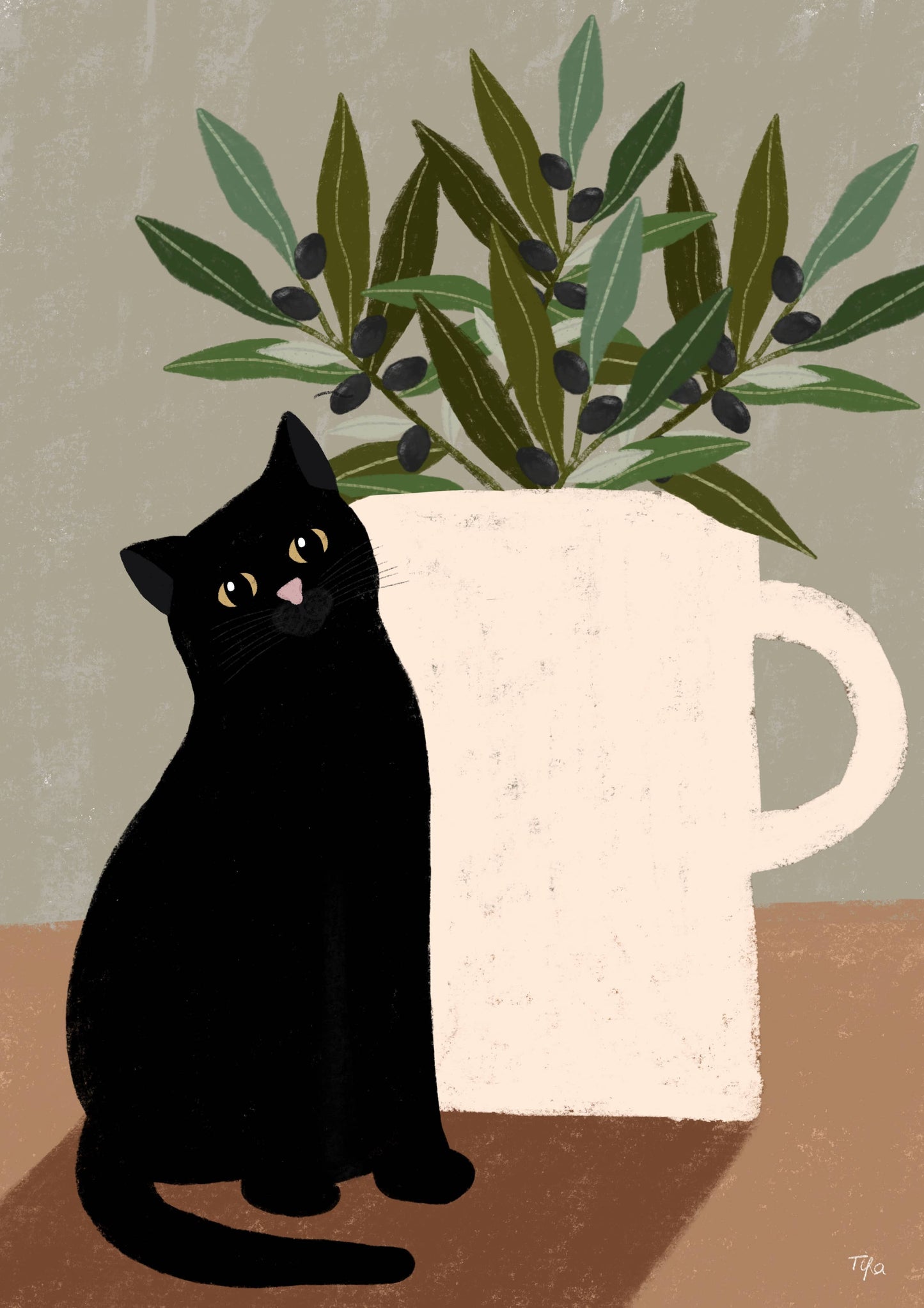 Black Cat and Olives print