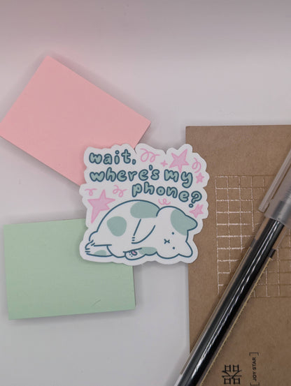 lauradzeng - "Wait, Where's My Phone?" Cat Vinyl Sticker