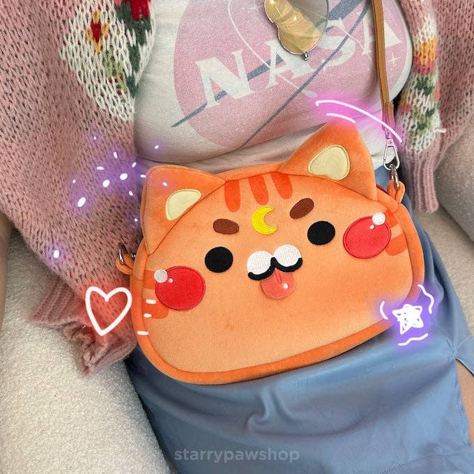 Moon Cat Crossbody Bags with leather strap