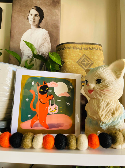 Trick or treat orange cat 8x8 print