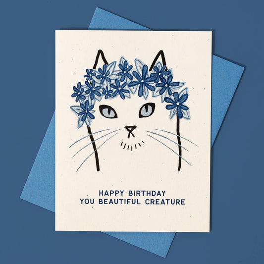 Happy Birthday You Beautiful Creature - Risograph Card