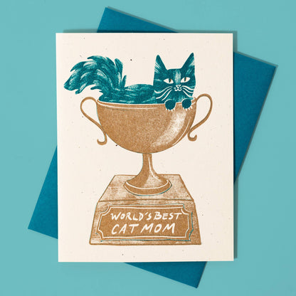 World's Best Cat Mom Risograph Mother's Day Card