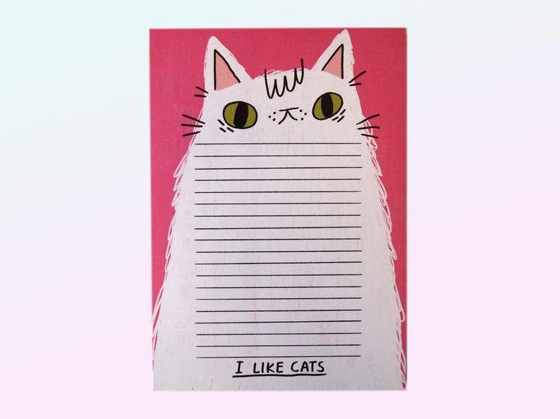 Fluffy white cat illustrated A5 notepad, Listpad,