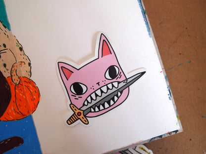 Pink cat illustrated vinyl sticker