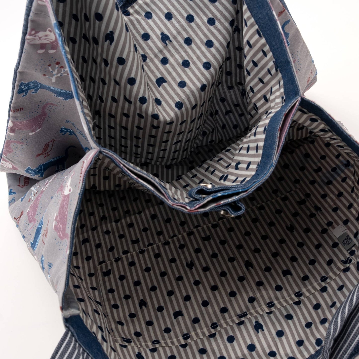 Kusuguru Japan Cats Embroidered Large Tote Bag - Blue