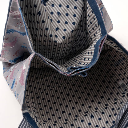 Kusuguru Japan Cats Embroidered Large Tote Bag - Blue