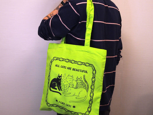 I LIKE CATS - All Cats Are Beautiful Cat Illustration green Tote Bag