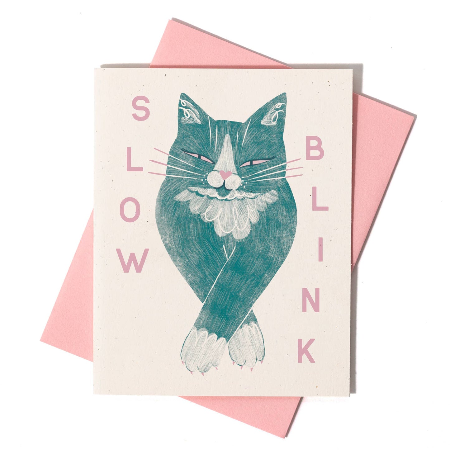 Slow Blink Cat - Risograph Greeting Card
