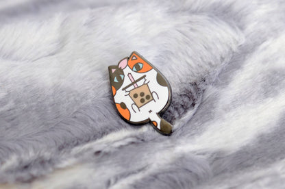 Calico Cat and Bubble Tea Enamel Pin