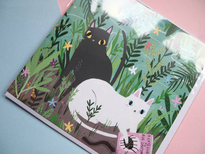 I LIKE CATS - Bug spotting cats illustrated Cat Greetings Card