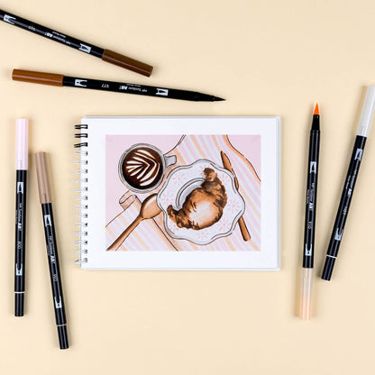Dual Brush Pen Art Markers, Coffee Break, 6-Pack