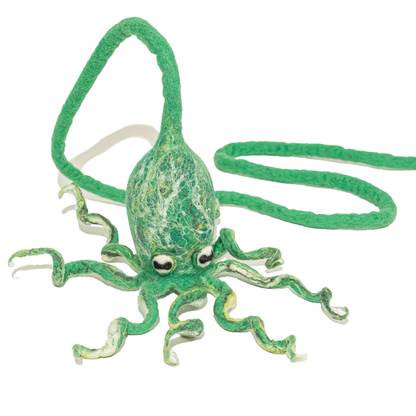 Wool Octopus Cat Toy with 4-Foot Tether - blue, green