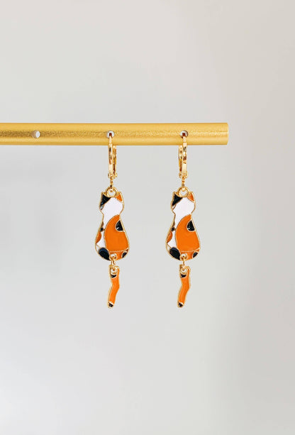 Calico Cat Drop Earrings